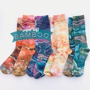 Geode Ice Dye Socks Canyon Yellow Orange Agate Tie Dye Socks Hand Dyed Bamboo